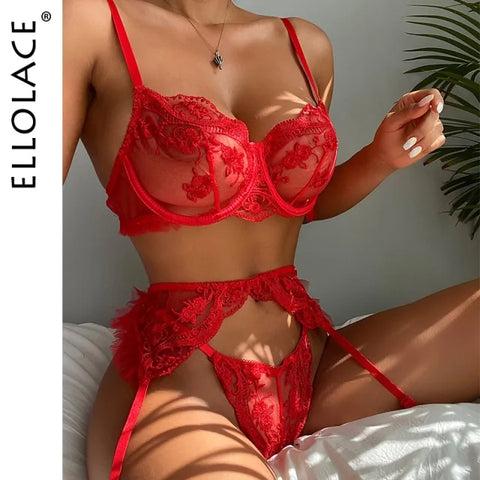 Miss Velva Romantic Red Lace Lingerie Set – Floral Design for Passionate Moments