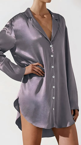 Miss Velva Satin Button-Down Night Dress – Playful & Beautiful