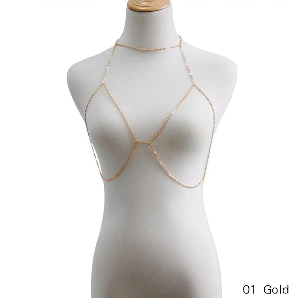 Miss Velva Women's Gold Sequins Harness Necklace - Elegant Bikini & Lingerie Accessory