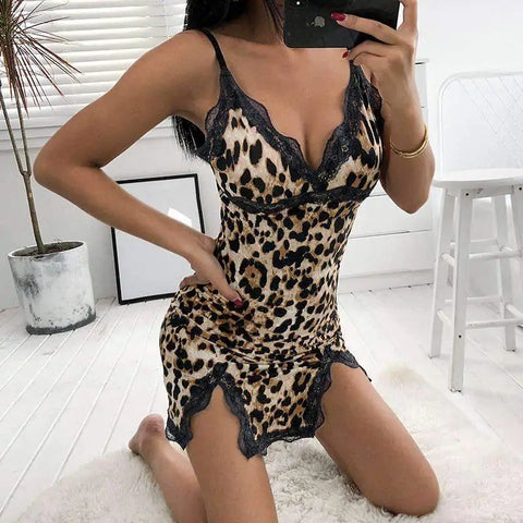 Miss Velva Seductive Leopard Mini Sleep Dress – Bold and Alluring Nightwear for Women